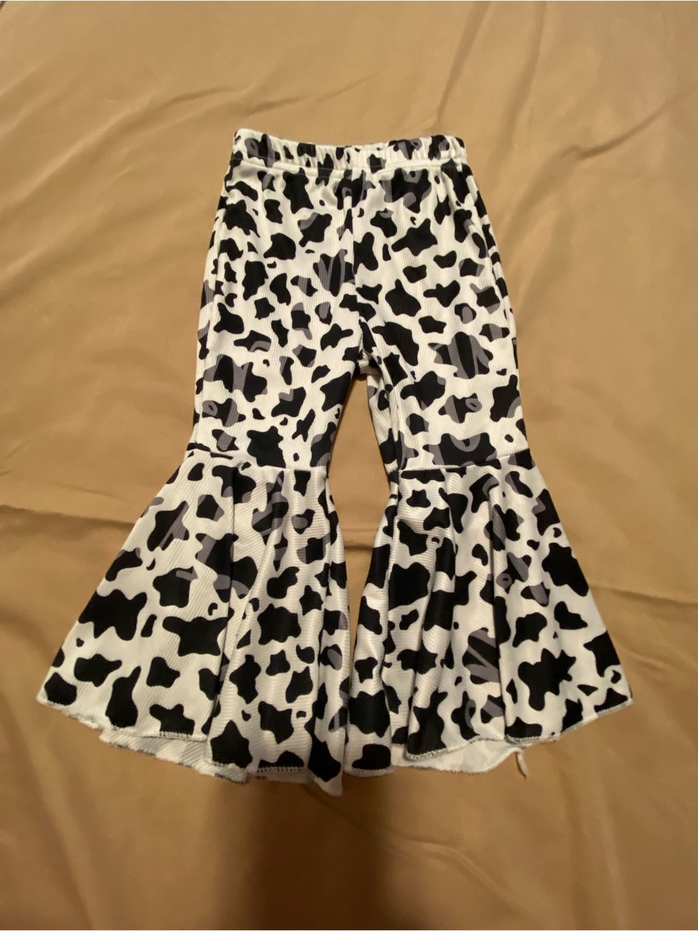 Girls Black & White Cow Print Flared Bell-Bottom Pants